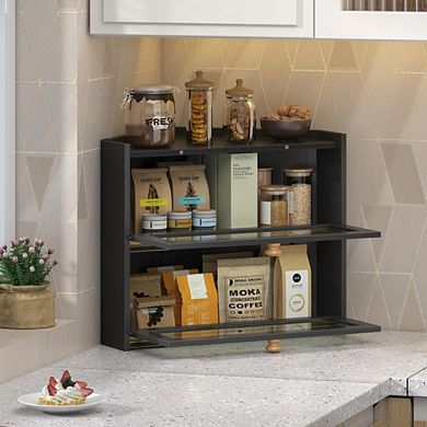 Great Ambitions Large Wooden Farmhouse Bread Box with Window, Corner Storage for Kitchen Countertop