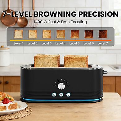 4 Slice Toaster 7 Browning Settings Stainless Steel Black Anti Fingerprint