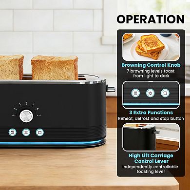 4 Slice Toaster 7 Browning Settings Stainless Steel Black Anti Fingerprint