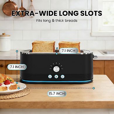 4 Slice Toaster 7 Browning Settings Stainless Steel Black Anti Fingerprint