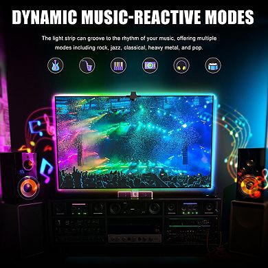 16.4 ft RGB LED Sync Light Strip, Change with light and Music, Remote and APP Control for 65-85" TV