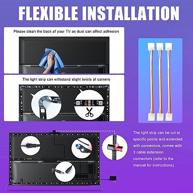 16.4 ft RGB LED Sync Light Strip, Change with light and Music, Remote and APP Control for 65-85" TV
