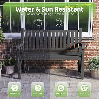 Outdoor Double Chair with Ergonomic Backrest, Weatherproof PP, Round Armrest, Heavy-Duty