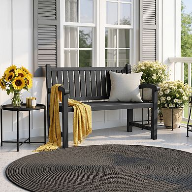 Outdoor Double Chair with Ergonomic Backrest, Weatherproof PP, Round Armrest, Heavy-Duty