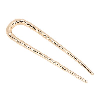 U-shaped 3.94"x1.02" Texture Hair Pin for Women Gold Tone 1 Pc