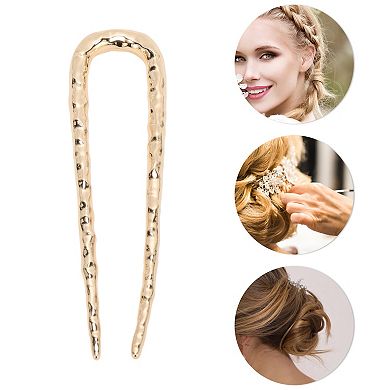 U-shaped 3.94"x1.02" Texture Hair Pin for Women Gold Tone 1 Pc