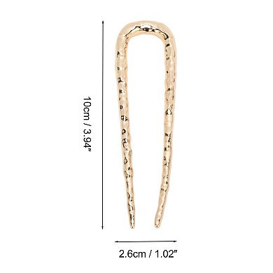 U-shaped 3.94"x1.02" Texture Hair Pin for Women Gold Tone 1 Pc