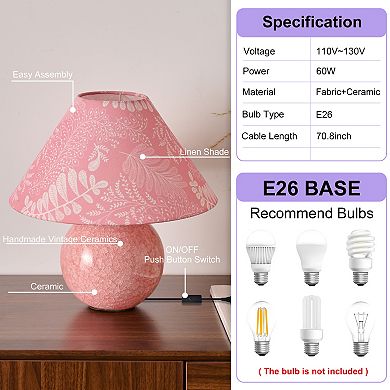 POWLIG Crackle Glaze Ceramic Table Lamp - 11.81" Farmhouse Style Decorative Lighting