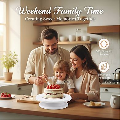 White Rotating Cake Turntable 11 Inch, Smooth Revolving Stand for Display & Decorating
