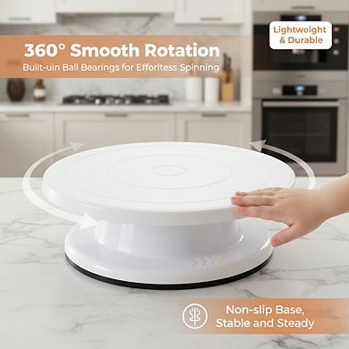 White Rotating Cake Turntable 11 Inch, Smooth Revolving Stand for Display & Decorating