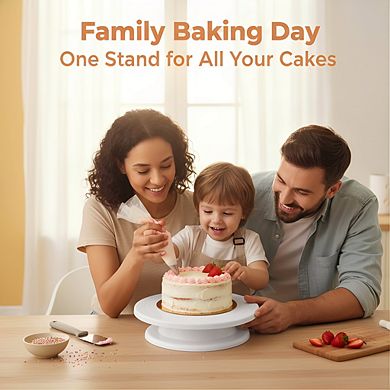 White Rotating Cake Turntable 11 Inch, Smooth Revolving Stand for Display & Decorating