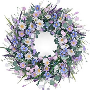 Handcrafted Spring Wreath with Lavender Daisies Eucalyptus Indoor Outdoor Decor