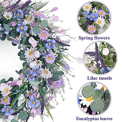 Handcrafted Spring Wreath with Lavender Daisies Eucalyptus Indoor Outdoor Decor