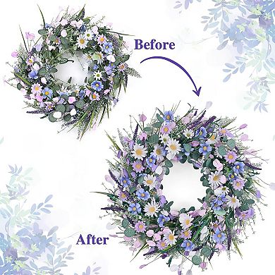 Handcrafted Spring Wreath with Lavender Daisies Eucalyptus Indoor Outdoor Decor