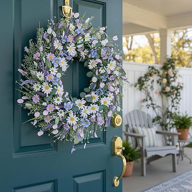 Handcrafted Spring Wreath with Lavender Daisies Eucalyptus Indoor Outdoor Decor