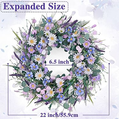 Handcrafted Spring Wreath with Lavender Daisies Eucalyptus Indoor Outdoor Decor