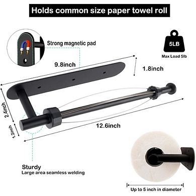 Great Ambitions Magnetic Paper Towel Holder, One‑Hand Wall Mount for Kitchen & Fridge(Black)