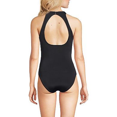 Women's Lands' End Tugless High Neck Portrait Back One-Piece Swimsuit