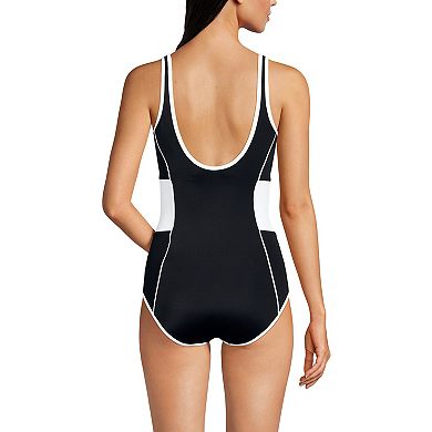 Women's Lands' End Tugless Scoop Neck Low Leg One Piece
