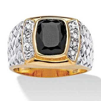 PalmBeach Jewelry Men's Cushion-Cut Genuine Onyx & CZ Ring in 14k Gold-plated Sterling Silver