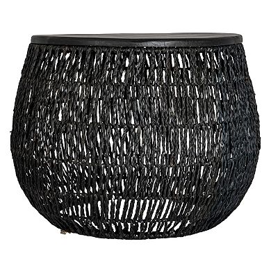 Hello Honey Hand-Woven Seagrass and Pine Wood Round Side Table