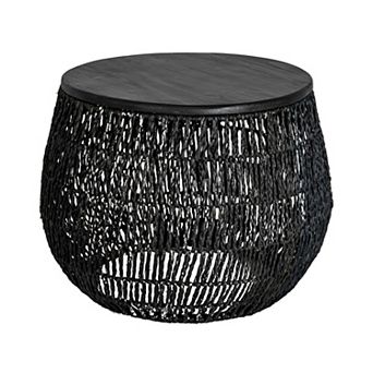 Hello Honey Hand-Woven Seagrass and Pine Wood Round Side Table