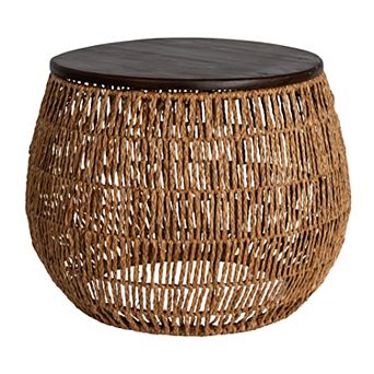 Hello Honey Hand-Woven Seagrass and Pine Wood Round Side Table