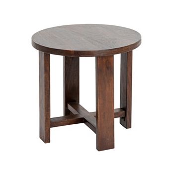 Hello Honey Elegant Acacia Trestle Round End Table
