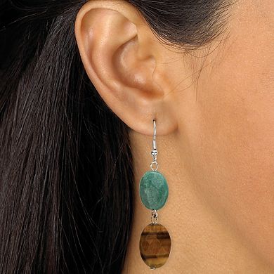 Genuine Jasper and Tiger's Eye Silvertone Necklace and Earrings Set