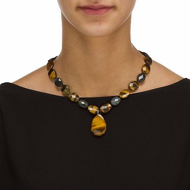 Genuine Jasper and Tiger's Eye Silvertone Necklace and Earrings Set