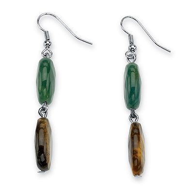 Genuine Jasper and Tiger's Eye Silvertone Necklace and Earrings Set