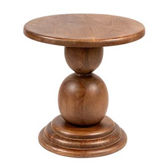 Hello Honey Round Mango Wood Bulbed Pedestal End Table