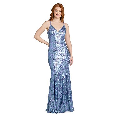 Женские платья Morgan Juniors' Morgan and Co Shimmering Floral Sequined Mermaid Gown