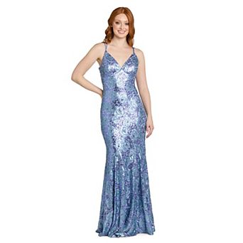 Juniors' Morgan and Co Shimmering Floral Sequined Mermaid Gown