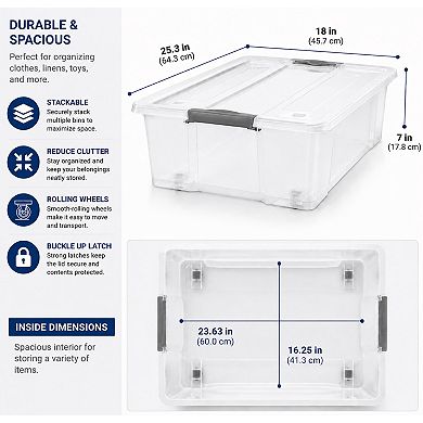 Sorbus Clear Plastic 40qt Underbed Storage Containers with Wheels, Snap Lock Lids and Handles