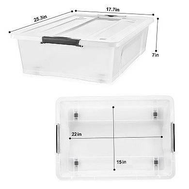 Sorbus Clear Plastic 40qt Underbed Storage Containers with Wheels, Snap Lock Lids and Handles