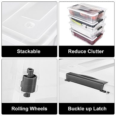 Sorbus Clear Plastic 40qt Underbed Storage Containers with Wheels, Snap Lock Lids and Handles