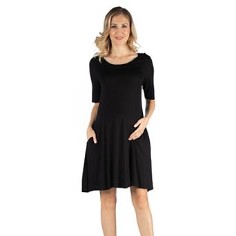 Maternity 24Seven Comfort Apparel Round Neck Elbow Sleeve Flared T-Shirt Pocket Dress