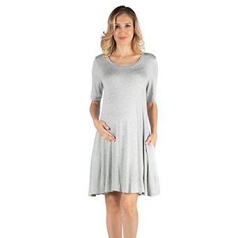 Maternity 24Seven Comfort Apparel Round Neck Elbow Sleeve Flared T-Shirt Pocket Dress