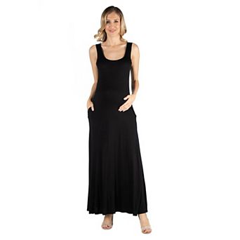 Maternity 24Seven Comfort Apparel Scoop Neck Sleeveless A-Line Pocket Maxi Dress