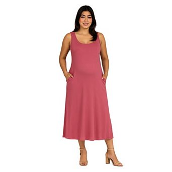 Maternity 24Seven Comfort Apparel Scoop Neck Sleeveless A-Line Pocket Maxi Dress