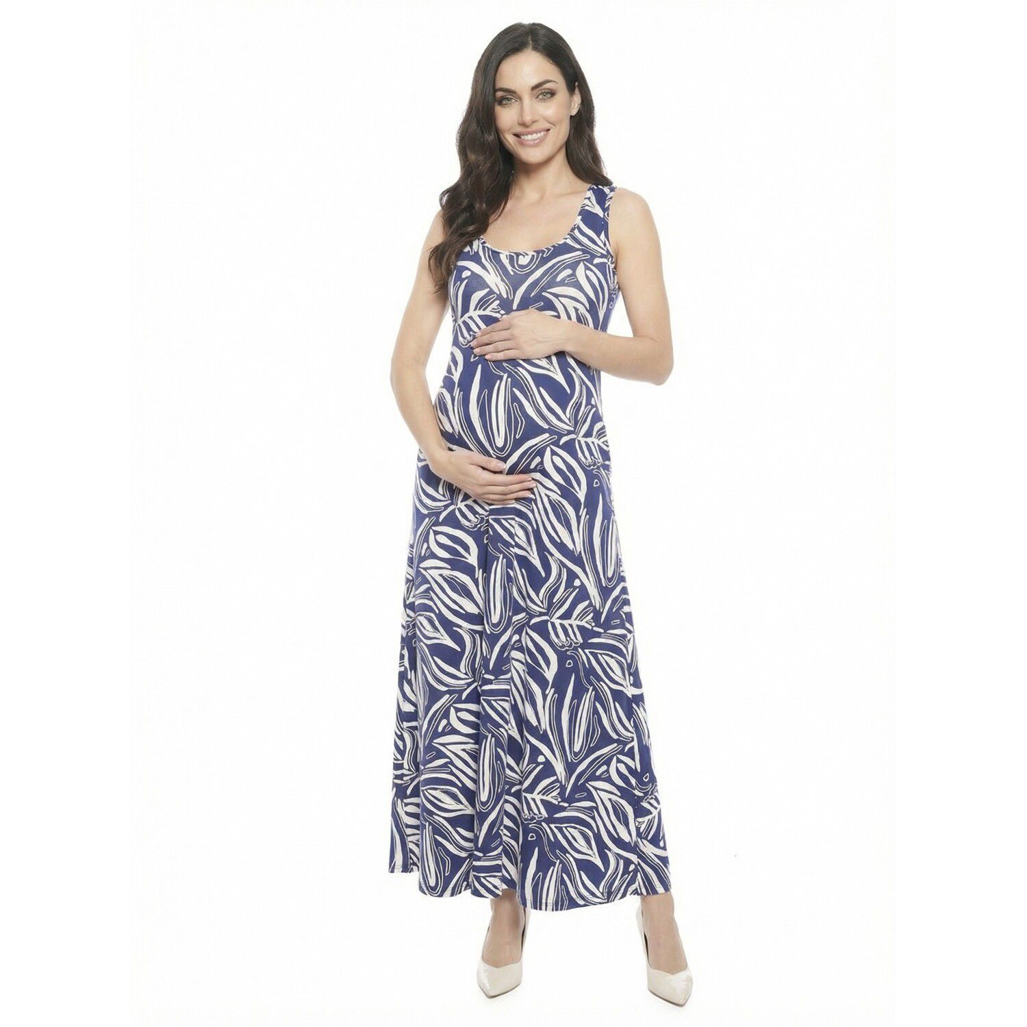 Женские платья Maternity 24Seven Comfort Apparel Abstract Scoop Neck Sleeveless A-Line Pocket Maxi Dress