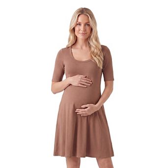 Maternity 24Seven Comfort Apparel Scoop Neck Elbow Sleeve Skater Dress