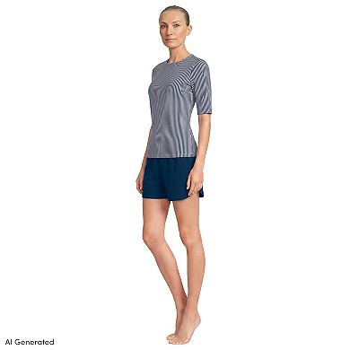 Women's Lands' End SunShade UPF 50 Elbow Sleeve Rash Guard Swim Top