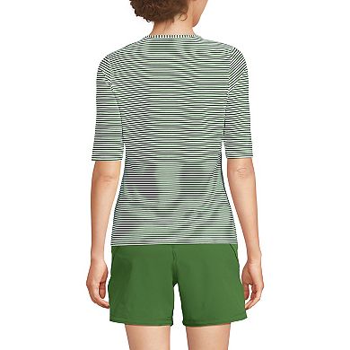 Women's Lands' End SunShade UPF 50 Elbow Sleeve Rash Guard Swim Top