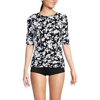 Women's Lands' End SunShade UPF 50 Elbow Sleeve Rash Guard Swim Top