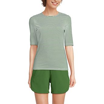 Women's Lands' End SunShade UPF 50 Elbow Sleeve Rash Guard Swim Top