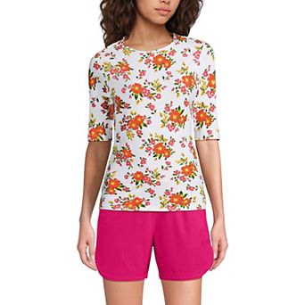 Women's Lands' End SunShade UPF 50 Elbow Sleeve Rash Guard Swim Top