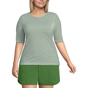 Women's Lands' End Long Torso UPF 50 Elbow Sleeve Rash Guard Swim Top