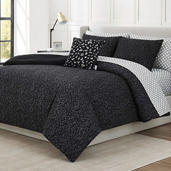 Nine West Black Leopard 8 pc Comforter Set with Coordinating Throw Pillow